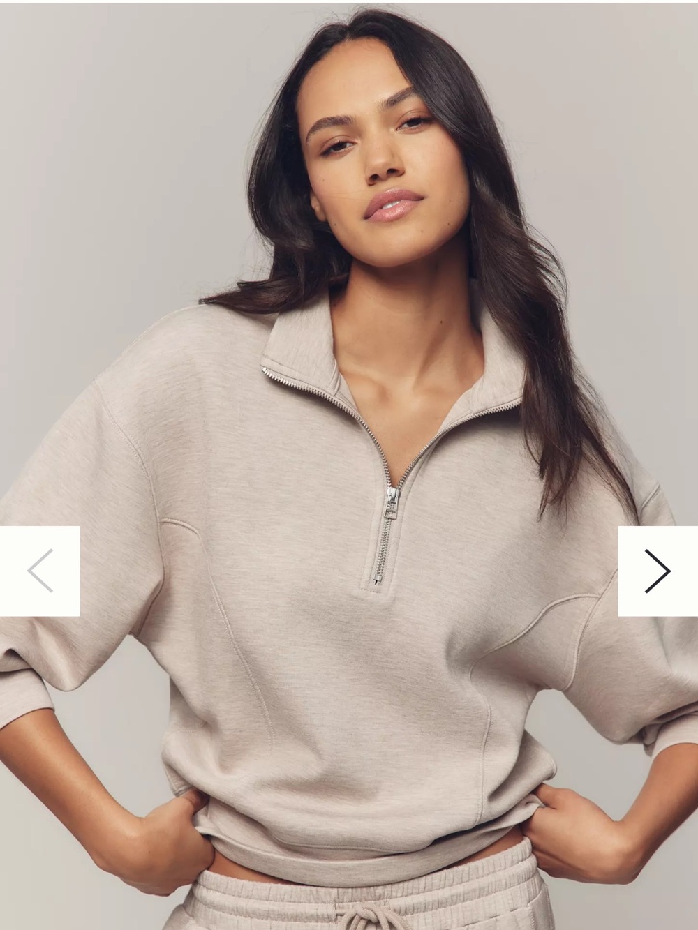 Anthropologie Daily Practice Quarter-Zip Sweater - Light Taupe Heather
